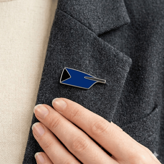 Custom enamel rowing blade pin in club colours