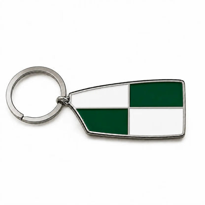 Custom rowing oar keyring in green and white club colours