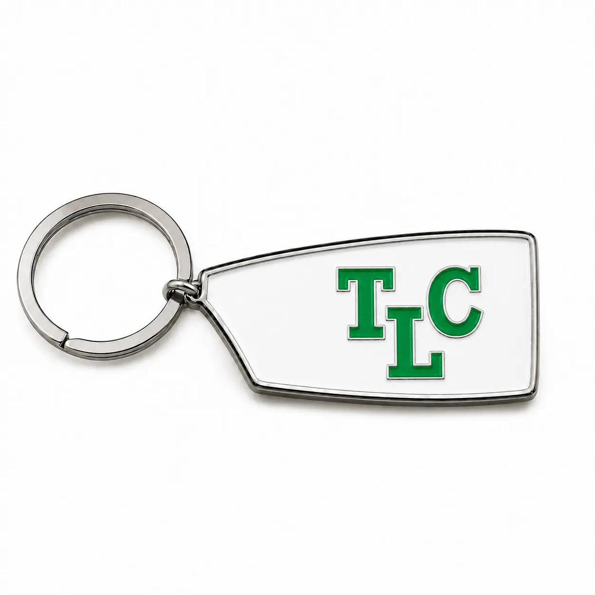 Custom TLC rowing oar keyring in white and green