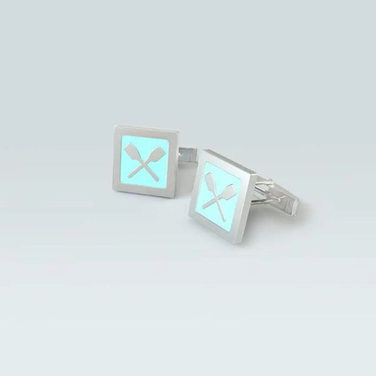 Rowing Cufflinks- Quadrardo Light Blue Rowing Accessories Rowing CUfflinks with crossed oars- Strokeside Designs Rowing Jewellery